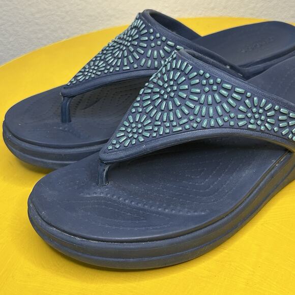 Crocs Monterey Diamante Wedge Sandals Blue Beaded Casual Comfort Boho Women’s 7 - Picture 9 of 16